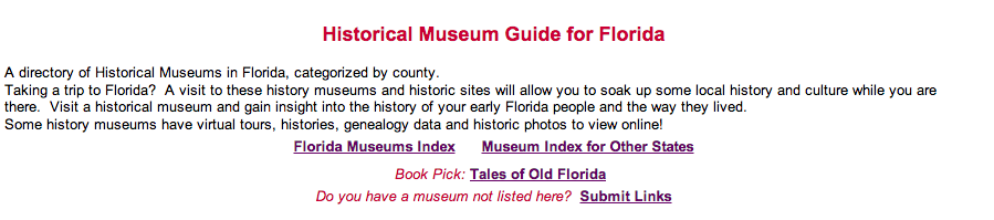 Historical Museums of Florida – A History Guide – Census Finder
