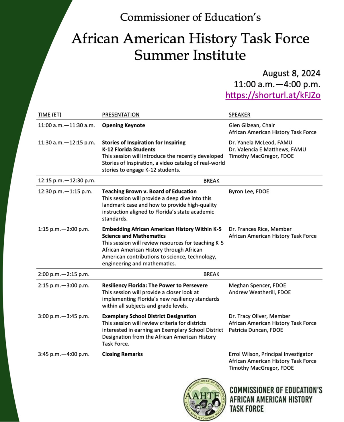 African American History Task Force Summer Institute Agenda 2024